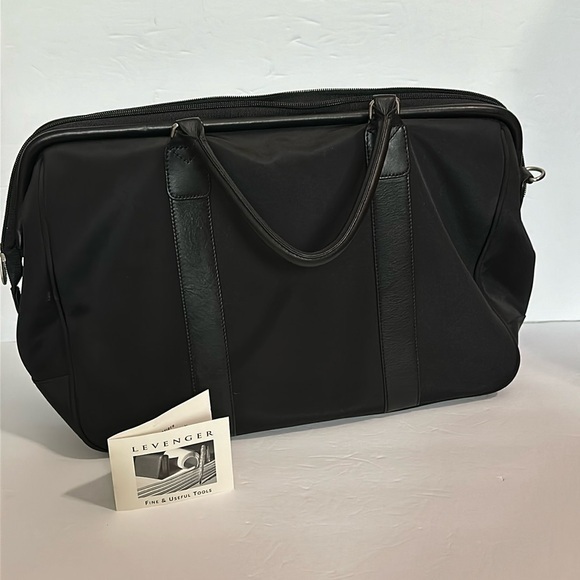 Levenger Black Nylon With Leather Trim 16” Tote Bag - Picture 1 of 16